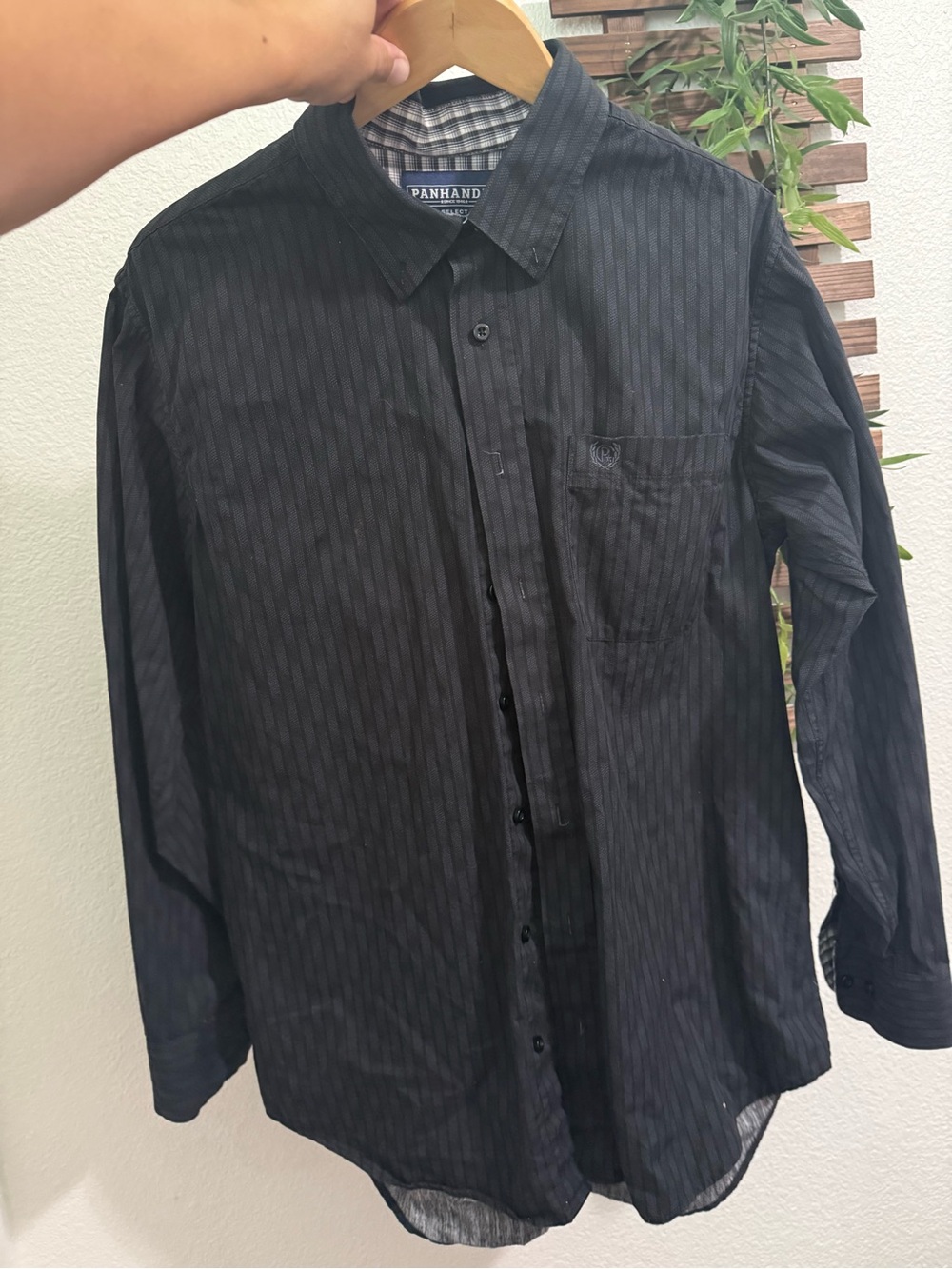Panhandle Men's Black Pinstripe Casual Button-Down Shirt